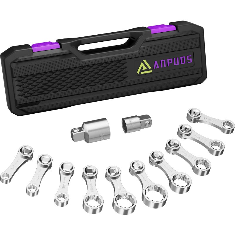 ANPUDS Torque Adapter Set  12 pcs SAE 12 Point Torque Adapter Extension Set  3/8"" Torque Wrench Adapter with 5/16""  3/8""  7/16""  1/2""  9/16""  5/8""  11/16""  3/4""  13/16""  7/8""  1/2''+1/4'' Adapter - Image 1